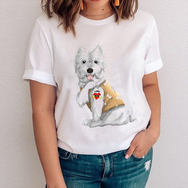 

women graphic dog funny cute clothing fashion printing casual 90s clothes lady tees print clothing female tshirt t shirt, White