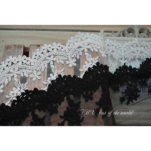 

13cm 5'' white/black water soluble cotton embroider lace fabric embroidered lace trims sewing material 2yards/ sqcvmp