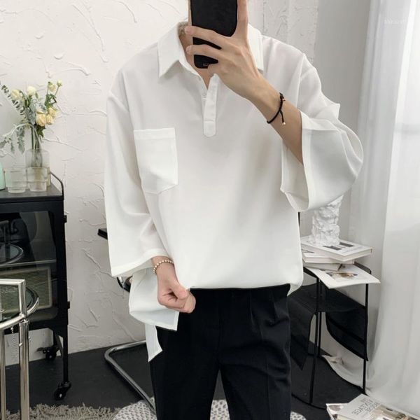 

ewq / men's wear korean style oversize three quarter sleeve solid color shirt for male 2020 summer new tide pullover shirt y26461, White;black