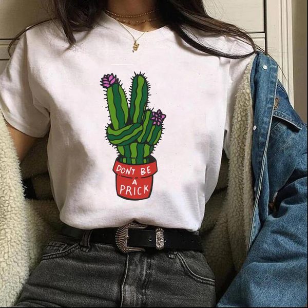 

women cactus hand flower cartoon fashion short sleeve tees graphic female ladies womens lady t shirt t shirt t shirts, White