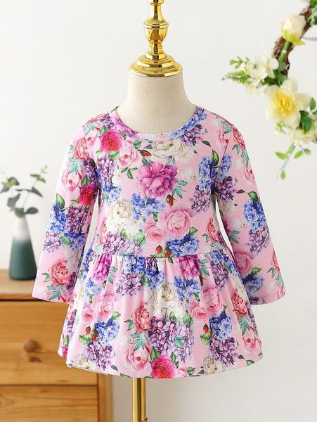 

baby floral print ribbed knit dress she, Red;yellow