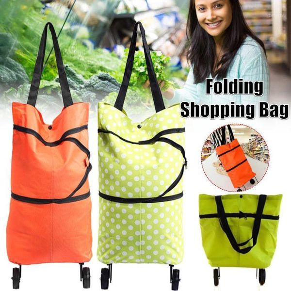 

storage bags folding shopping bag collapsible trolly tugboat cart reusable large capacity with wheels1