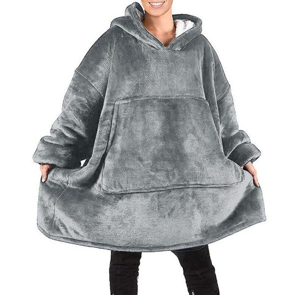 

winter long fleece oversized pocket hoodies pullovers sweatshirt big outwear thick sleeve warm women coat xz685 oalon, Black;white