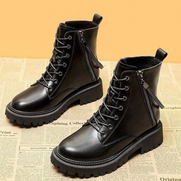 

woman british ankle boots women's 2020 autumn winter shoes platform ladies short boots fashion zipper lace up black female #hj6p