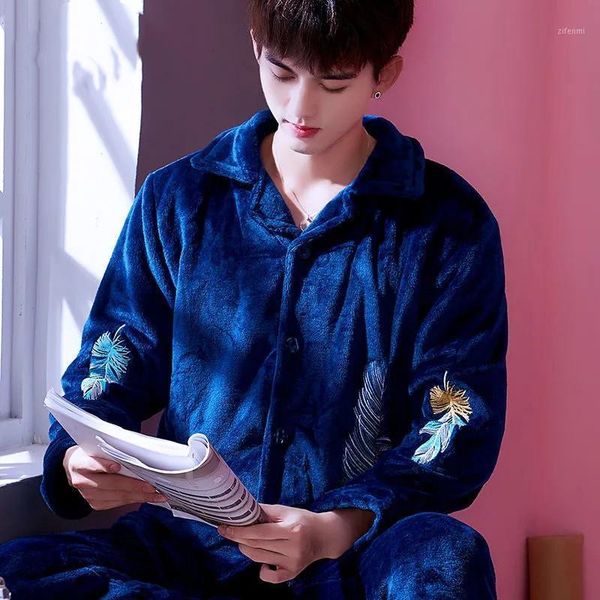 

men pajamas thick warm winter flannel pajama set plus size long sleeve coral velvet sleepwear casual nightie sleep clothing1, Black;brown