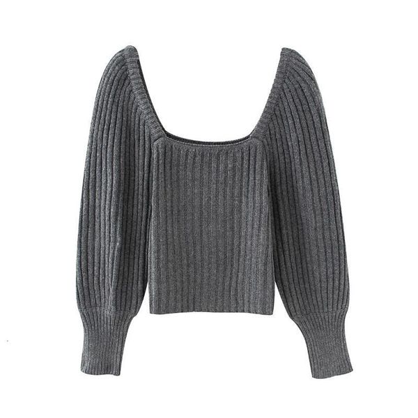 

square collar lantern sleeve knitting sweater women summer 2021 fashion lady slim solid pullover casual square neck sw762, White;black