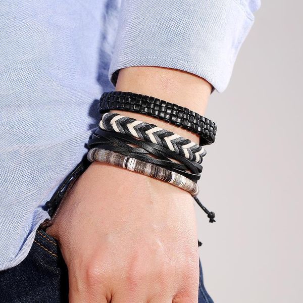 

eif dock 4pcs/set weave wrap leather men bracelets for women bangles femme homme male jewelry pulsera hombre erkek qylvrc