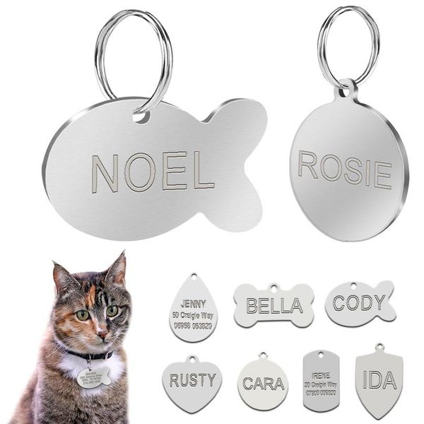 

stainless steel pet dog id tags personalized antilost custom puppy cat name phone tag collar accessories bone round mili bbynwg