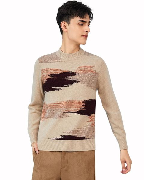 

zhili men's 100% cashmere plain knit mock neck pullover thick sweater, White;black