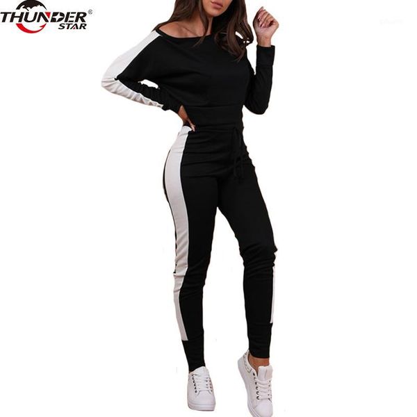 

women 2 piece set and pants 2020 autumn winter casual woman set black one shoulder crop and drawstring pants1, Gray