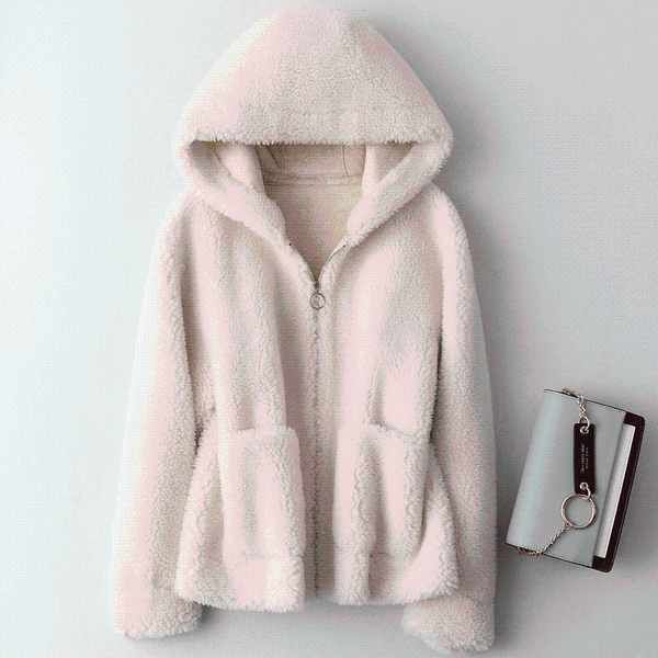 

women's fur & faux winter ladies coat korean plus size particles cashmere wool jacket women hooded warm sheep shearing long sleeve outw, Black