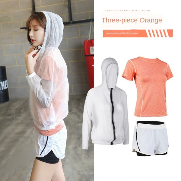 

yoga suit women's summer and korean version of quick coatdrying short sleeve running sports outdoor fitness suit women's three pie, Gray