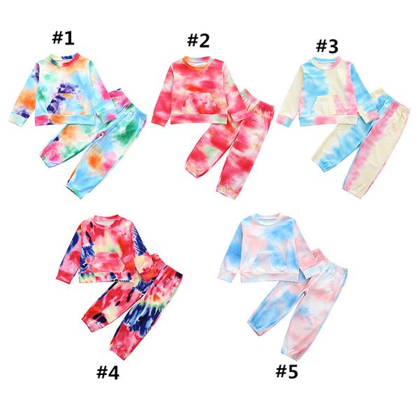 

baby girl clothes tie dye clothing set long sleeve shirt pants 2 pcs fashion children wear winter autumn outfits, White