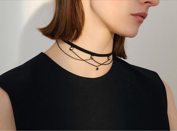 

2020 he new korean multi-layered fringed choker necklace, black rope leather collar chain, short neck accessories and neckband nl-008, Blue;red