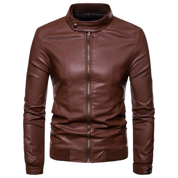 

men casual jacket motorcycle essential fashion zipper pu leather jackets slim men's spring style blazer, Black;brown