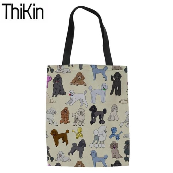 

thikin shopping women poodle printing linen tote bag ladies large capacity shoulder shopper storage for females eco bags y201224