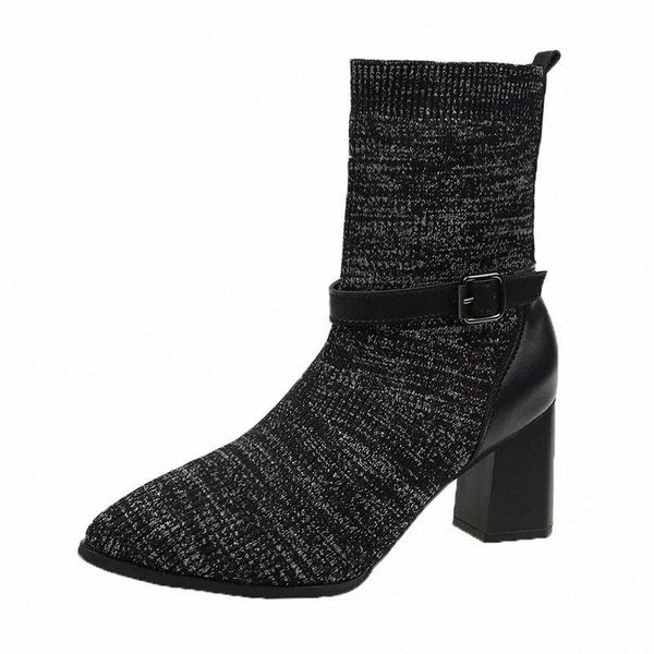 

2020 fashion boots women autumn early winter shoes pointed toe elegant women ankle boots ladies square heels 6.5cm a2911 #rw3f, Black