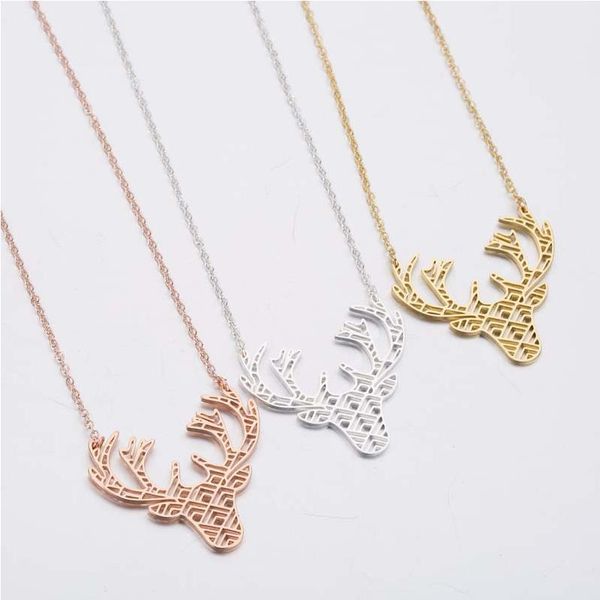 

chains on the neck 2020 new necklaces fashion jewelry antlers gold necklace womens deer cute pendants stainless steel animal, Silver
