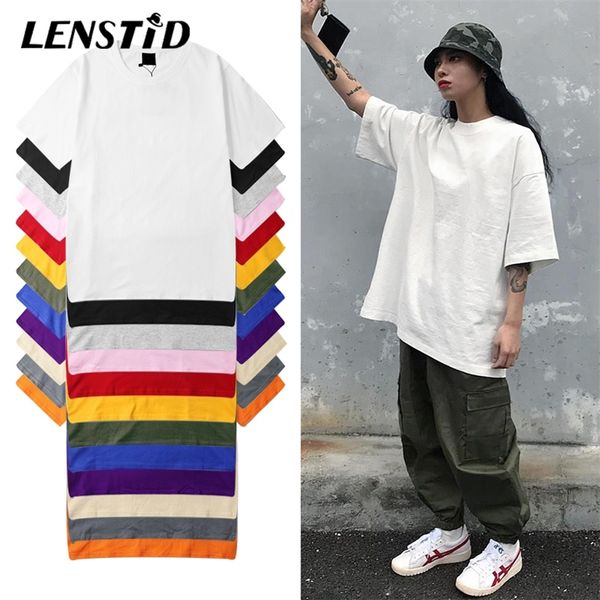 Lenstid harajuku planície camiseta 2020 verão 100% algodão homens homens tshirt streetwear casual manga curta básica t - shirts tops lj200827