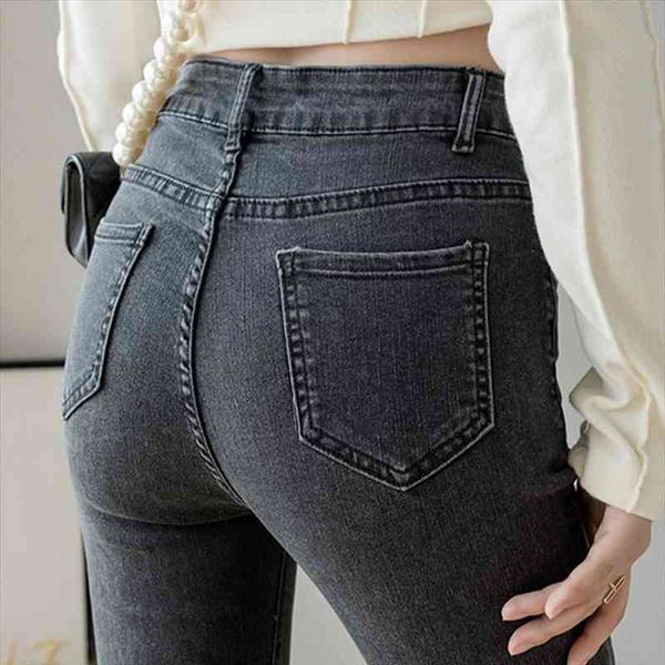 

blue high-waist flared trousers with slit design low-waisted slim women spring summer fashion 90s aesthetic denim jeans