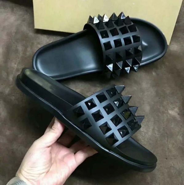 

men red bottom slides sandals men shoes slide summer fashion wide flat slipper thick sandals slipper flip flops shoe02 01, Black