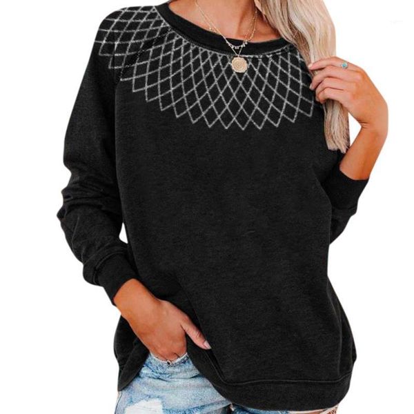 

women long sleeve casual pullover fashion comfortable round neck gray print sweatshirt christmas gift1, Black