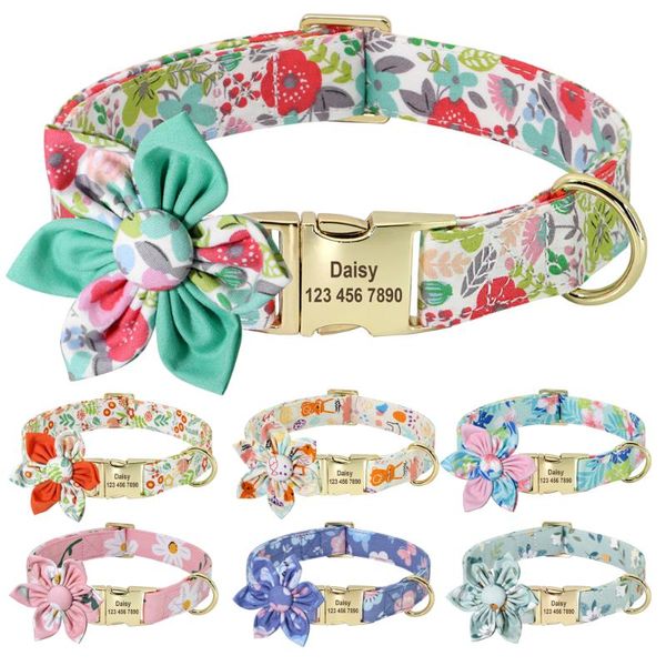 

cat collars & leads personalized dog collar printed customized pet for small medium large dogs engraved floral accessories