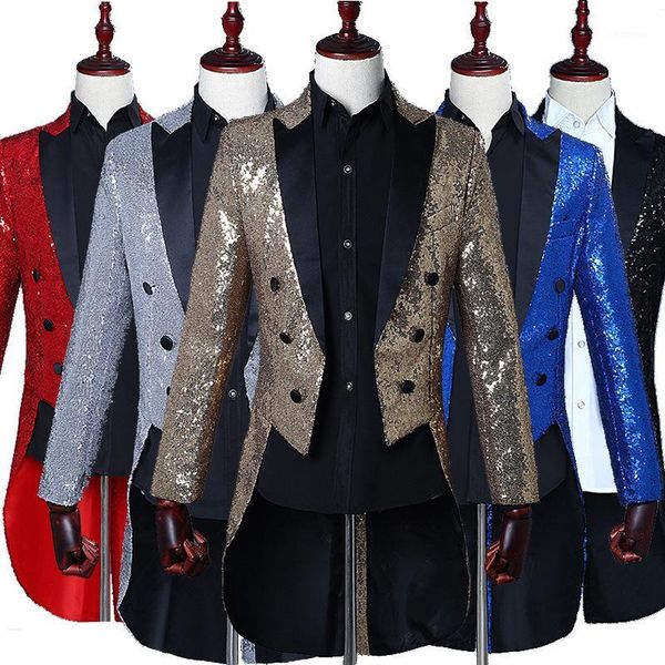 

hoo 2019 stage magician sequins tuxedo men dress1, White;black