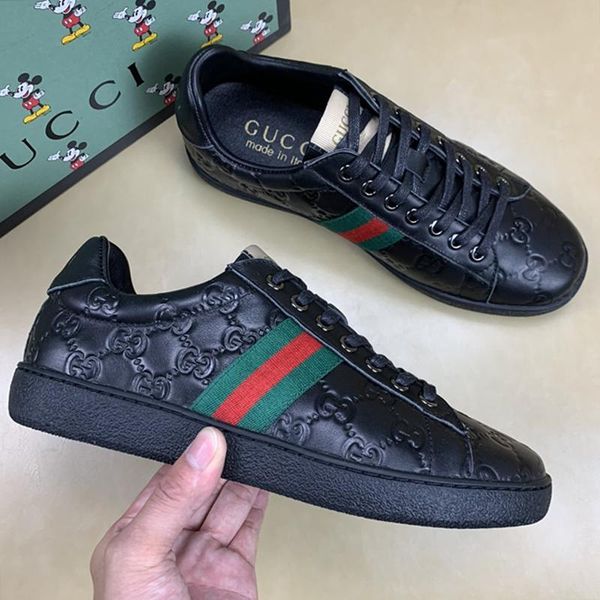 

mens ace signature sneaker classic men shoes scarpe da uomo luxury designer leather shoes low lace -up casual male shoes lunkal, Black