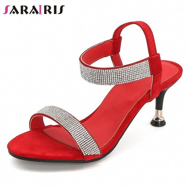 

sarairis thin heel sandals women 2020 party dress sandals ladies rhinestone open toe summer shoes1, Black