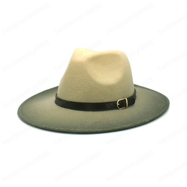 

autumn winter wool fedoras hat women belt gradient color jazz cap man wide brim panama british travel cowboy hats, Blue;gray