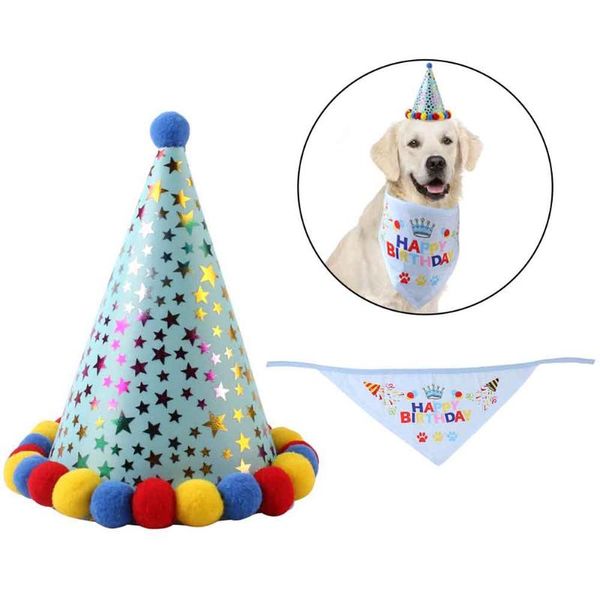

dog apparel 2pcs printed sequined dress up headwear accessories puppy party supplies birthday hat set fashion comfortable cute bandana