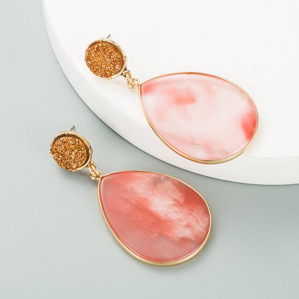 

water drop natural agate round crystal bud long earrings for women, Silver