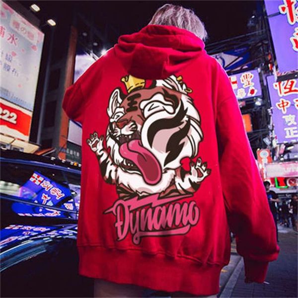 

chaopai large size fattening plush cartoon tiger loose hip hop hooded sweater for men's fashion lovers in autumn and winter, Black