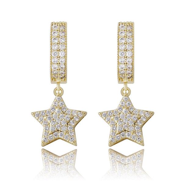 

new fashion charm 1 pair hip hop cz stone paved bling out star stud earrings for men women fashion jewelry gift, Golden;silver