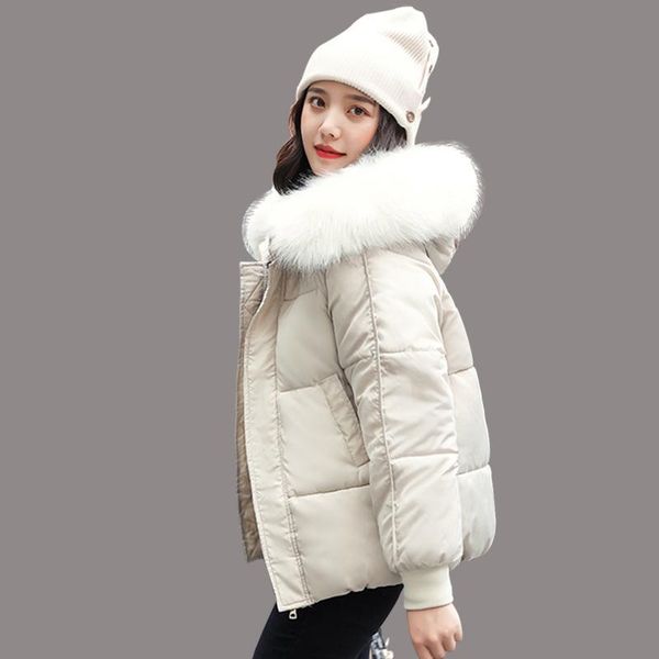 

women's down & parkas winter jacket 2021 fashion large fur collar hooded thick cotton coat, Black