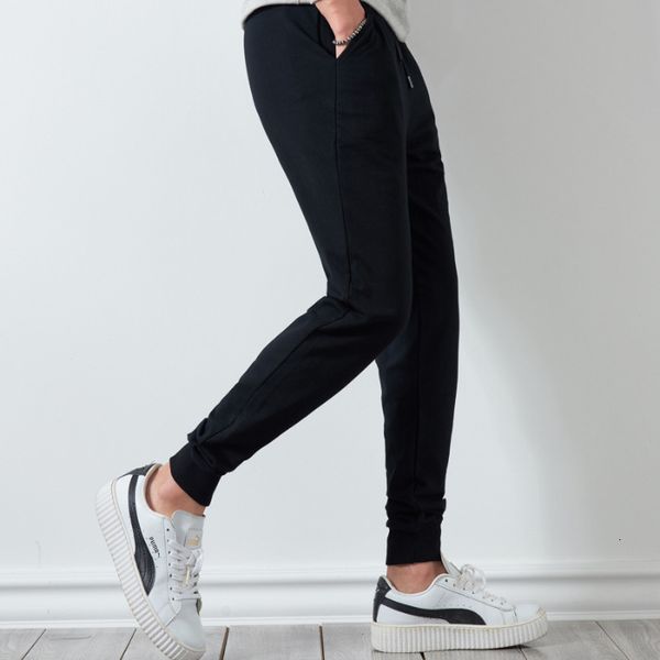 

youth men's elastic waist slacks sports fashion versatile letter printing leggings pants, Black