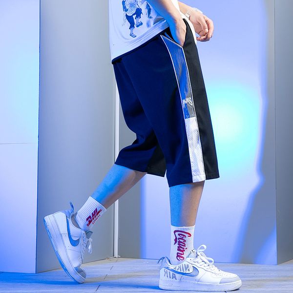 

men's straight 7-capris trendy school boys' shorts, medium length pants, leisure sports and slim k705, White;black