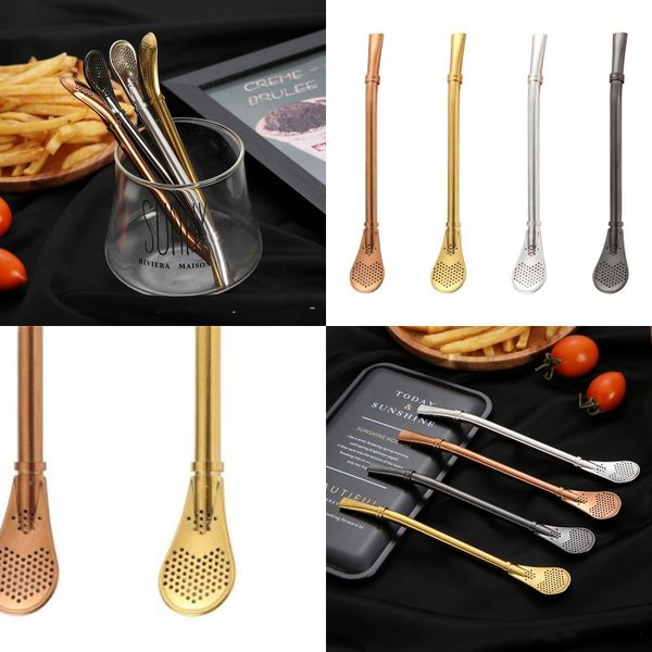 

stainless steel pipette spoon filter tea straw spoons lengthen tubularis opp package with various color 4 65zj j1