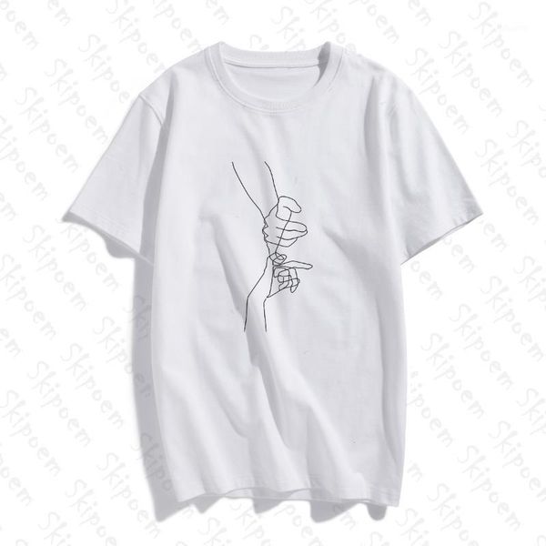 

minimalistic line art pinky swear women tshirt vintage punk kawaii korean style cotton short sleeve plus size tee shirt femme1, White
