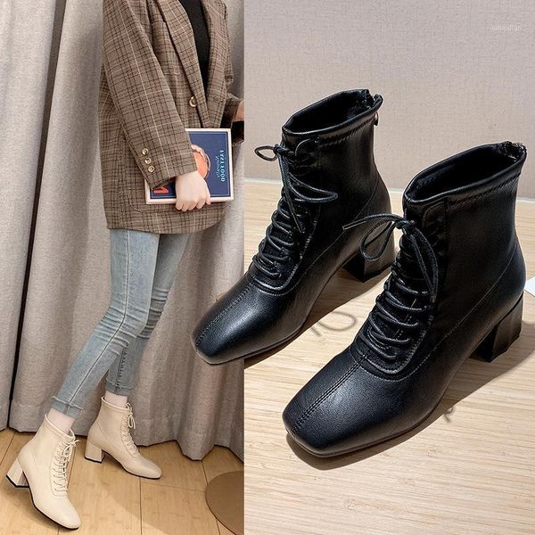 

black short boots women's new style after zipper machine car boots versatile square head chunky-heel1