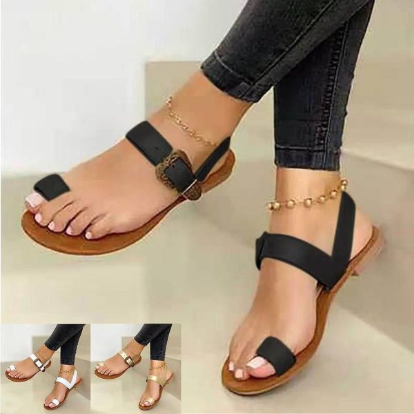

bohemian style flats women sandals non-slip breathable women's summer footwear solid back strap sandals female zapatos de mujer, Black