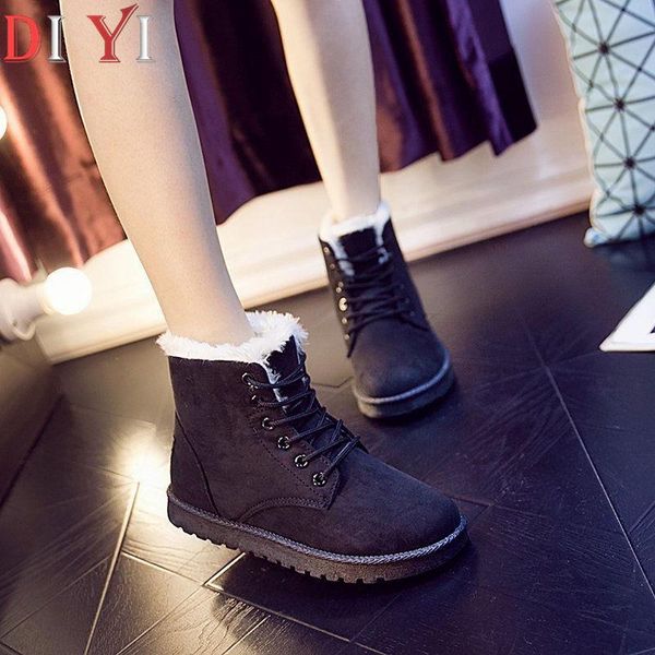 

плоского женские сапоги женщина зимы high top снегоступы для женщин теплых плюшевой шнуровки ботильонов женской обувь работа padded загрузка, Black