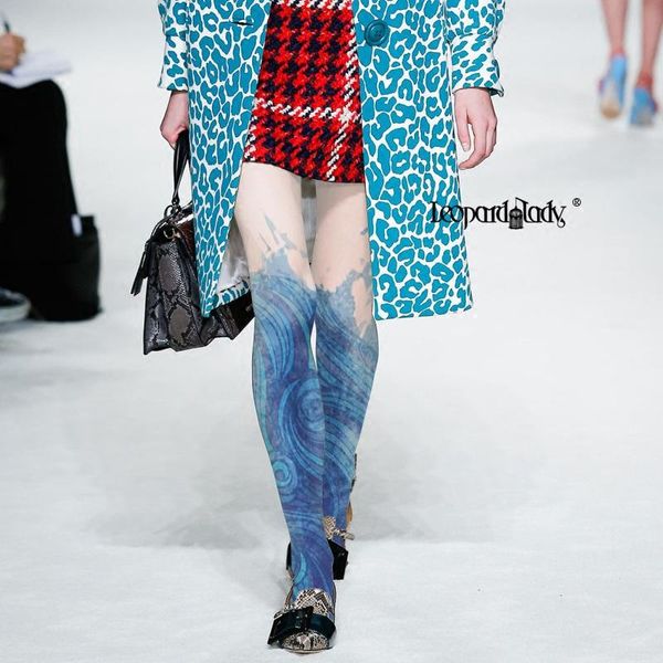 

2021 fishnet crotchless woman collant the new tights women in europe and wind wave printing pantyhose thin high colour render, Black;white