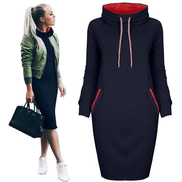 

40# women winter warm hoodies dresses winter casual sweatshirts dress ladies long sleeve mini sweatshirt dress plus size, Black;gray