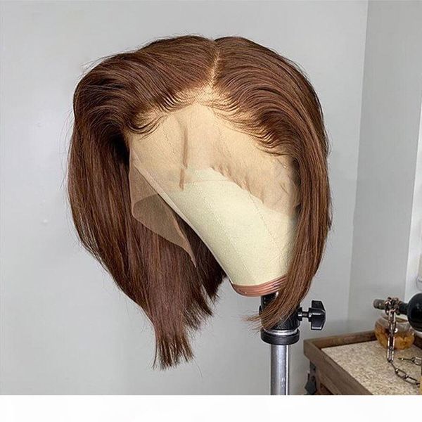 

180density indian chestnut full lace human hair wigs with baby hair short bob silky straight 13x4 lace front wigs for women 360 frontal, Black