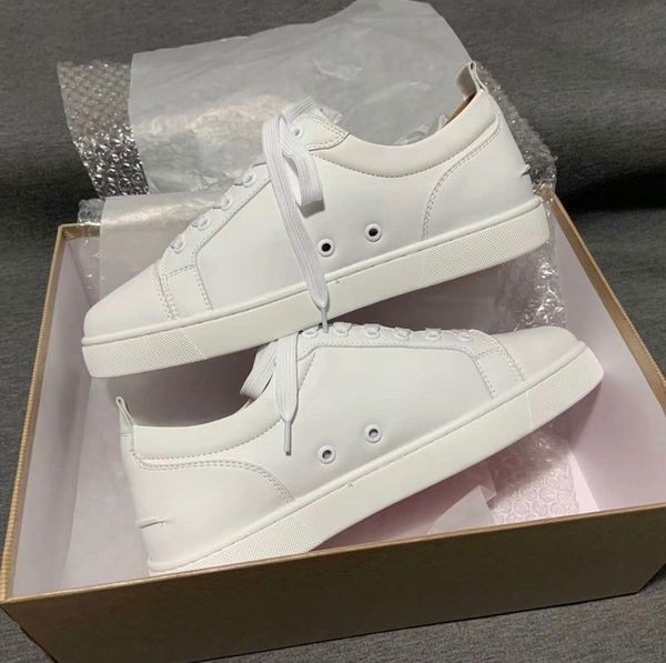 

мода мужчины женщины туфли с красной подошвой шипованная шипы flat кроссовки с блестками партии свадебная обувь черный белый кожаный тренеро, Black