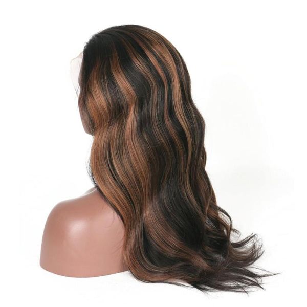 

lace wigs 1b/33# highlights body wave remy brazilian 13x4 front wig pre-plucked human hair for women, Black;brown