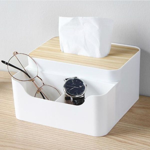 

tissue boxes & napkins home deskbox multi-function living room bamboo wood lid paper holder cover remote control el storage