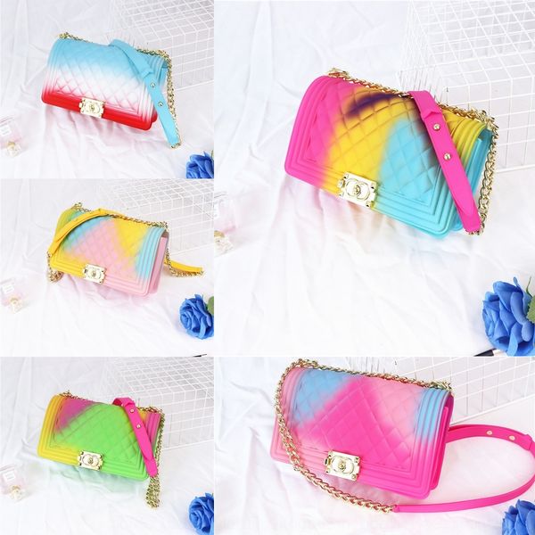 

gknff 2020 graceful new rhombus chain bag fruit color frosted pu shoulder strap shoulder strap gradient jelly bag for women 329mj